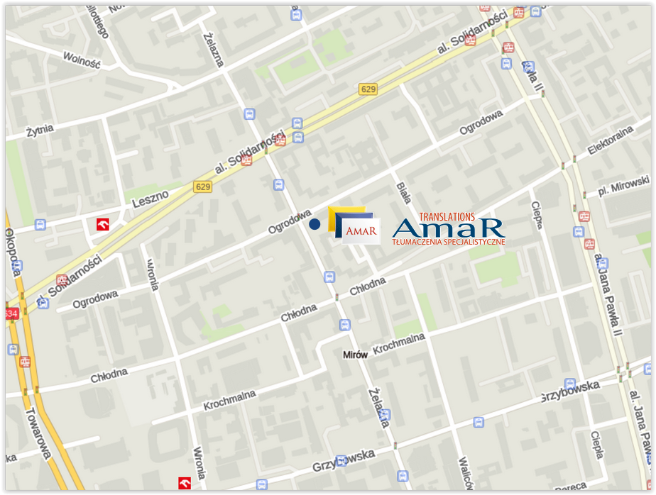 Mapa dojazdu do Biura Tumacze AmaR TRANSLATIONS Ogrodowa 31 lok. 84 w Centrum Warszawy