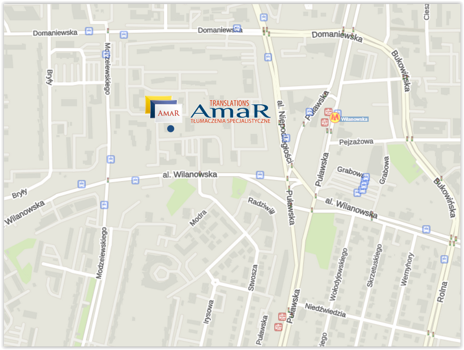 Mapa dojazdu do Biura Tumacze AmaR TRANSLATIONS - Al. Wilanowska 368 lok. 3 Warszawa